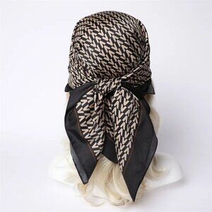2/$30 NEW Tan Black Brown Geometric Printed Silky Fashion Scarf